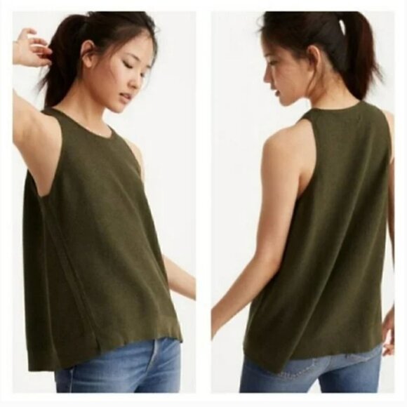 Lou & Grey Knit Tank S Woven Sleeveless Tunic Length Olive Moss Green Rib Cozy - Picture 4 of 8